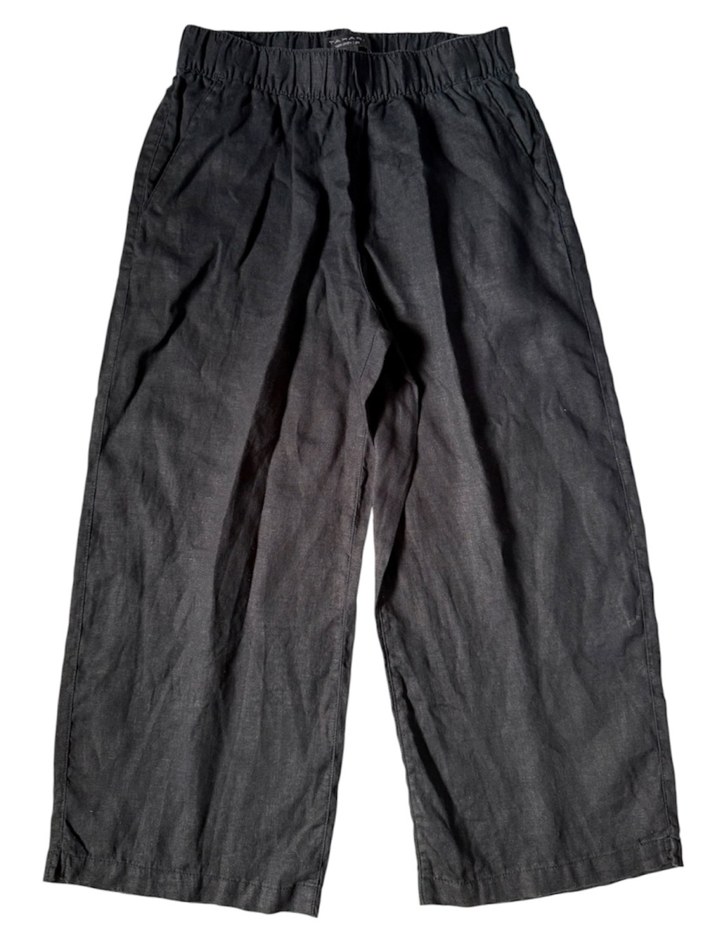 Tahari Linen Wide-Leg Cropped Pants Black Small Like New